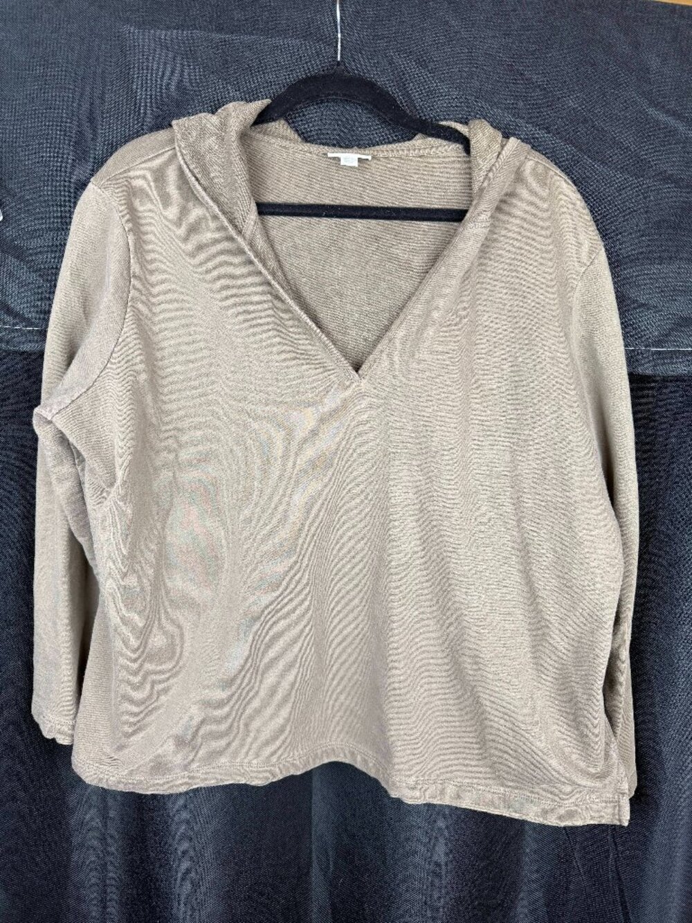 J Jill Beige Long Sleeve Pullover 100% Organic Cotton Hoodie Women Size
